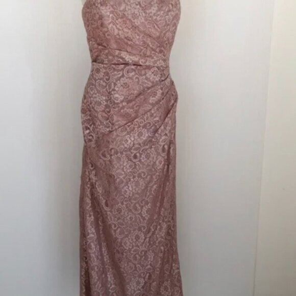 David’s Bridal Rose Gold METALLIC Strapless Maxi Lace Dress NWT - Picture 11 of 13